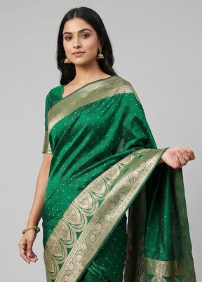 Green Banarasi Silk Saree With Blouse Piece