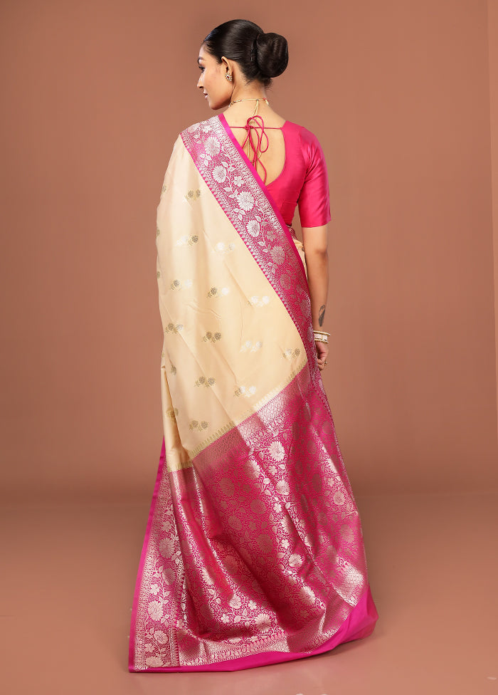 Cream Uppada Silk Saree With Blouse Piece