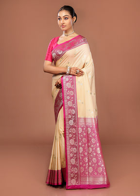 Cream Uppada Silk Saree With Blouse Piece