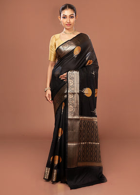 Black Kora Silk Saree With Blouse Piece
