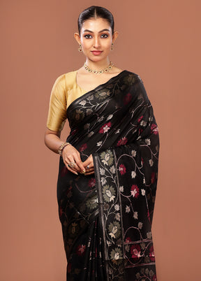 Black Kora Silk Saree With Blouse Piece
