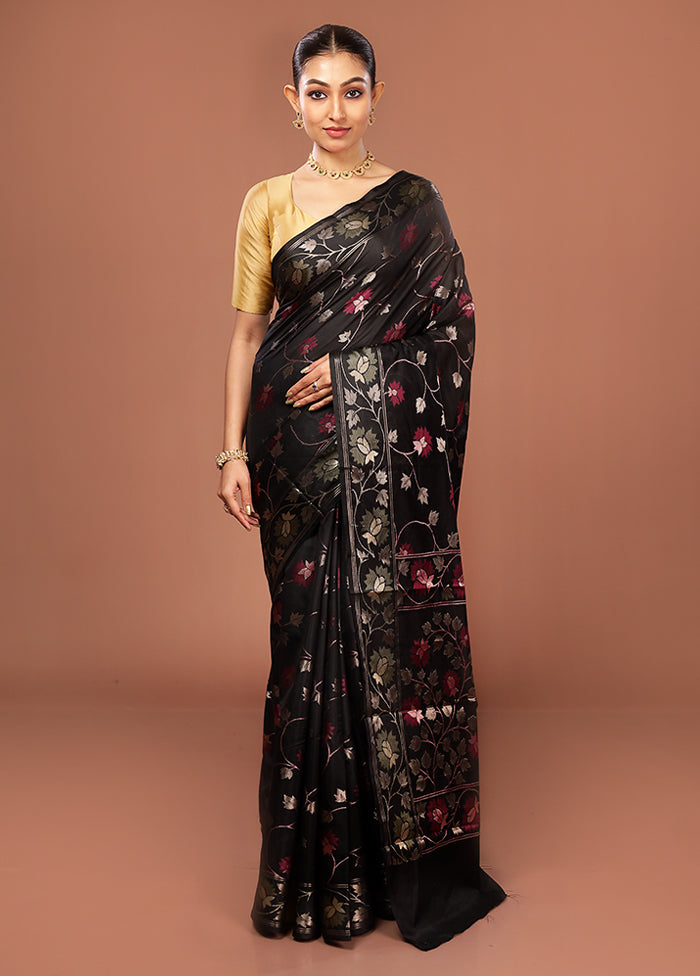 Black Kora Silk Saree With Blouse Piece
