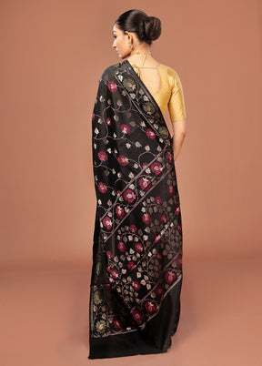 Black Kora Silk Saree With Blouse Piece