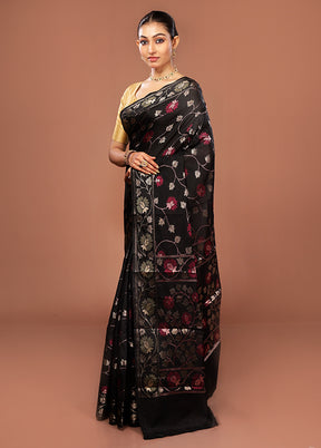 Black Kora Silk Saree With Blouse Piece