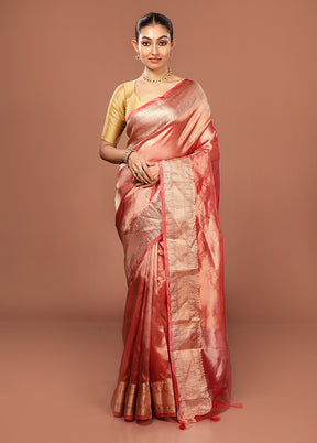 Pink Tissue Silk Saree With Blouse Piece