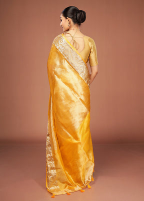 Yellow Tissue Silk Saree With Blouse Piece