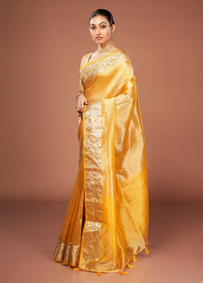 Yellow Tissue Silk Saree With Blouse Piece