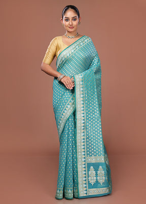 Blue Kora Silk Saree With Blouse Piece