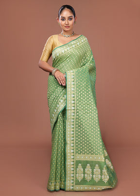 Green Kora Silk Saree With Blouse Piece