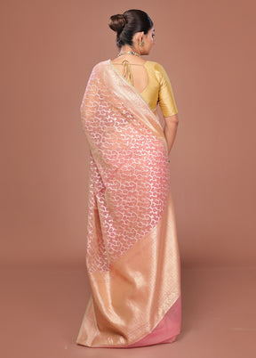 Pink Kora Silk Saree With Blouse Piece