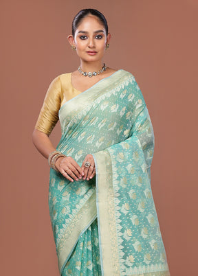 Green Kora Silk Saree With Blouse Piece