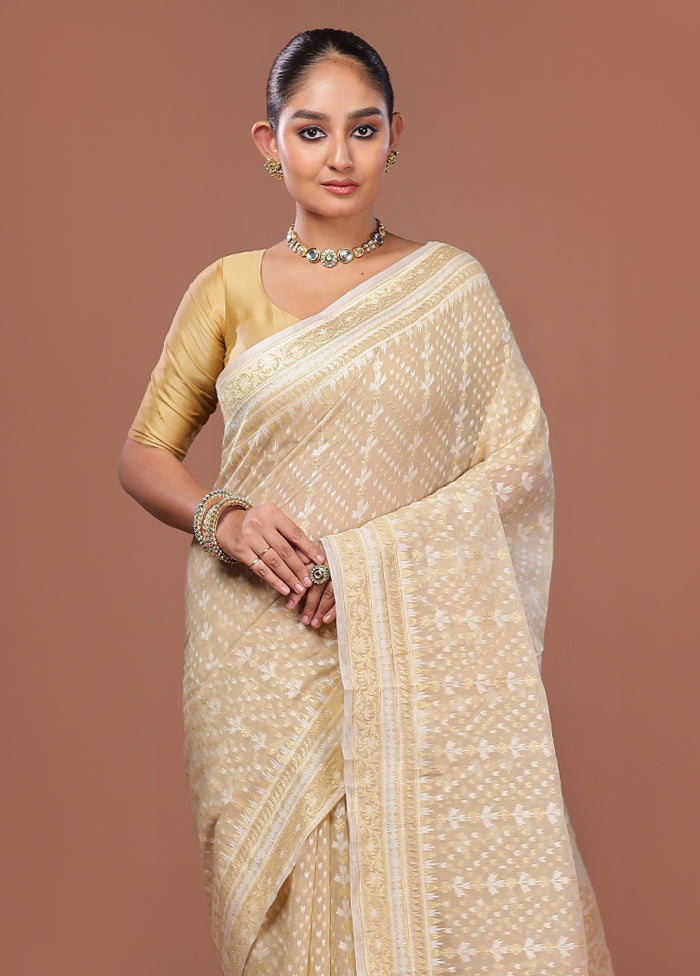 Cream Kora Silk Saree With Blouse Piece