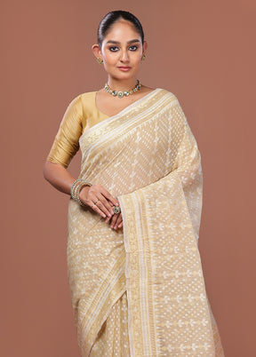 Cream Kora Silk Saree With Blouse Piece