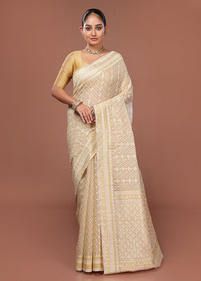 Cream Kora Silk Saree With Blouse Piece