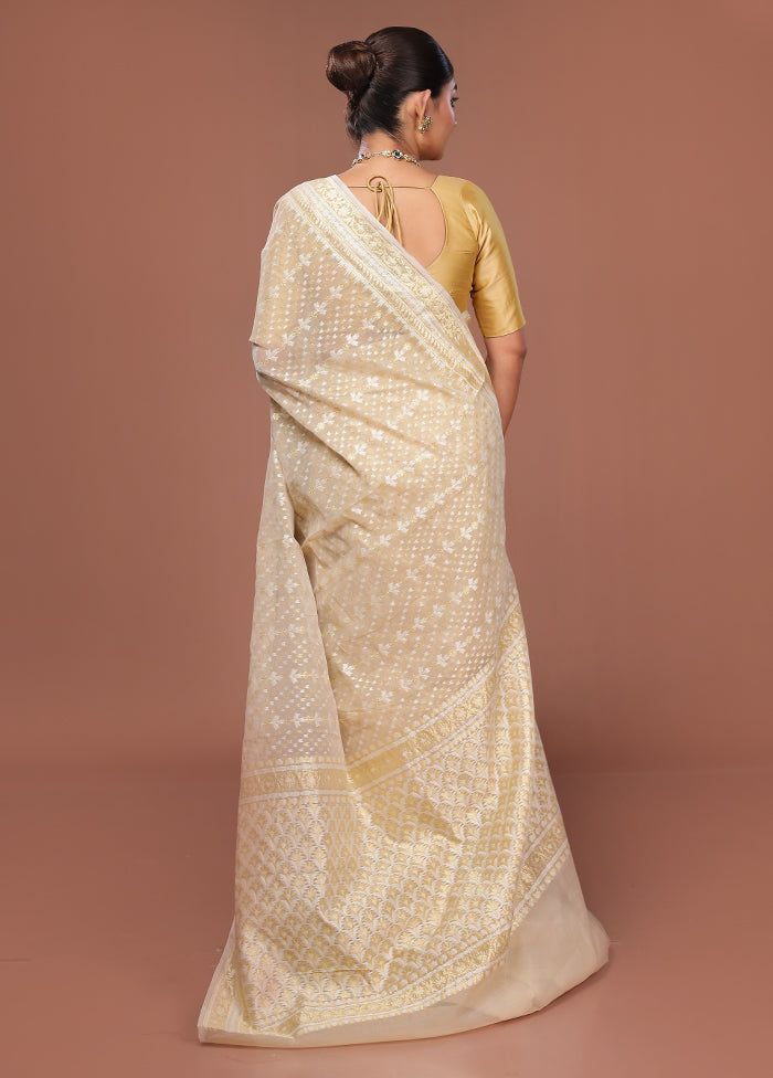 Cream Kora Silk Saree With Blouse Piece