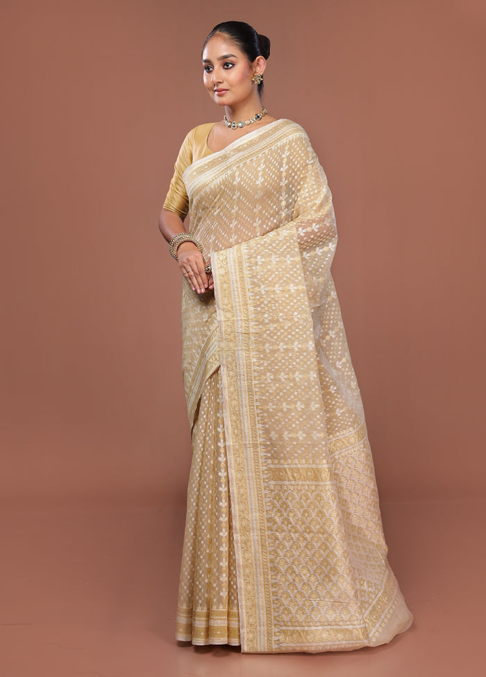 Cream Kora Silk Saree With Blouse Piece