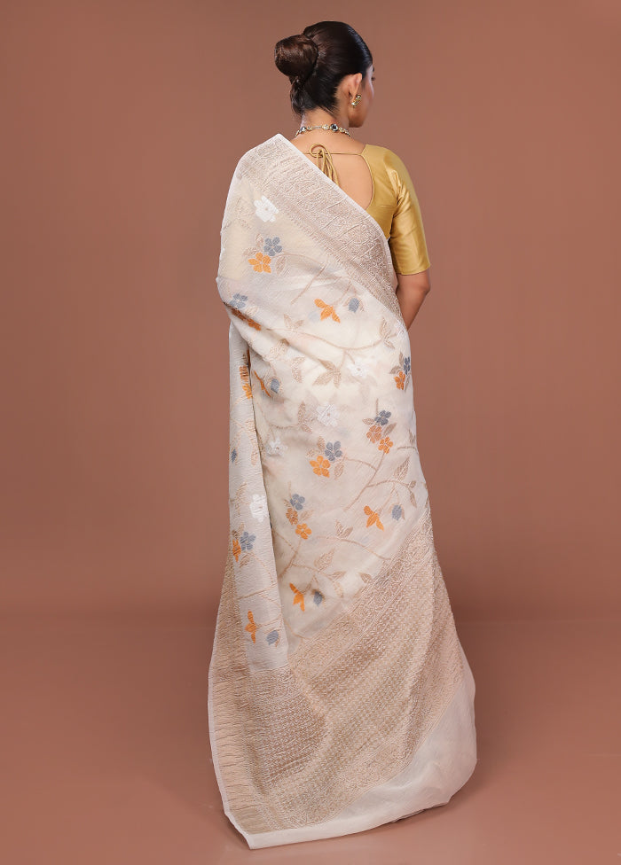White Tissue Silk Saree With Blouse Piece
