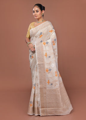 White Tissue Silk Saree With Blouse Piece