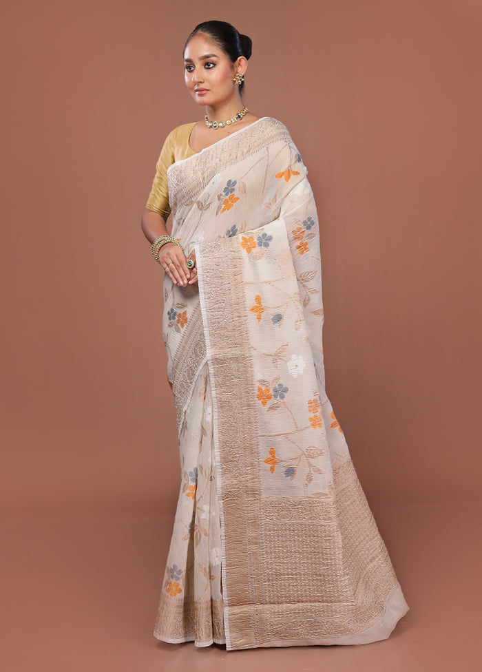 White Tissue Silk Saree With Blouse Piece