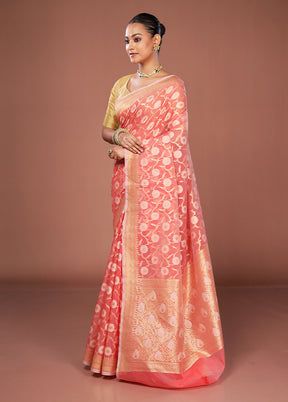 Pink Kora Silk Saree With Blouse Piece