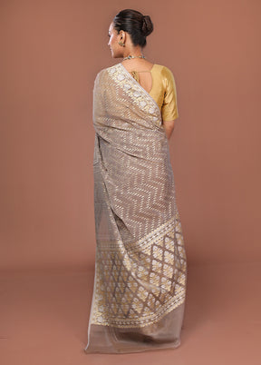 Grey Kora Silk Saree With Blouse Piece
