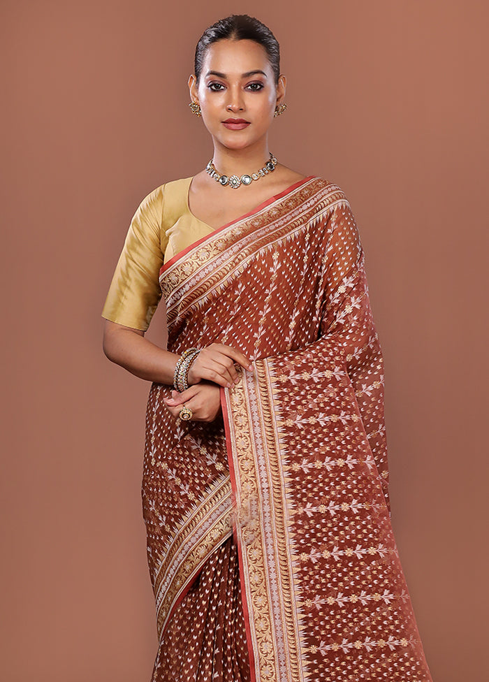 Rust Kora Silk Saree With Blouse Piece