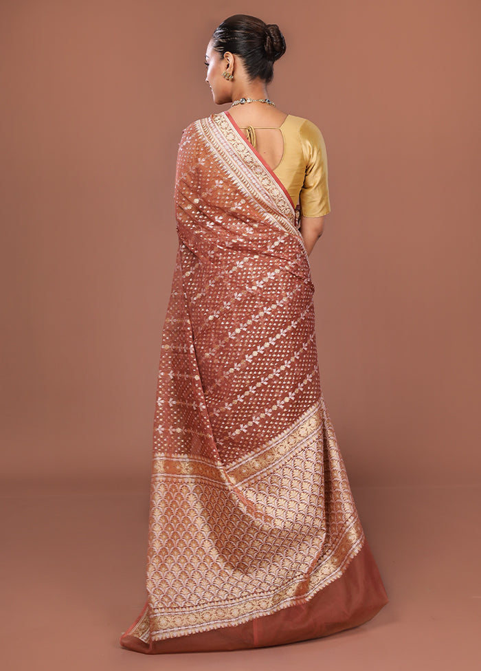 Rust Kora Silk Saree With Blouse Piece
