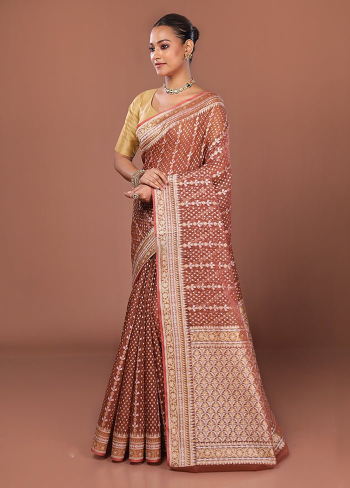 Rust Kora Silk Saree With Blouse Piece