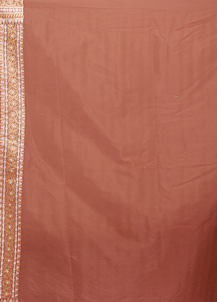 Rust Kora Silk Saree With Blouse Piece
