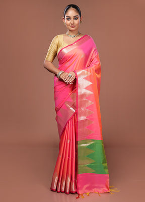 Pink Dupion Silk Saree With Blouse Piece
