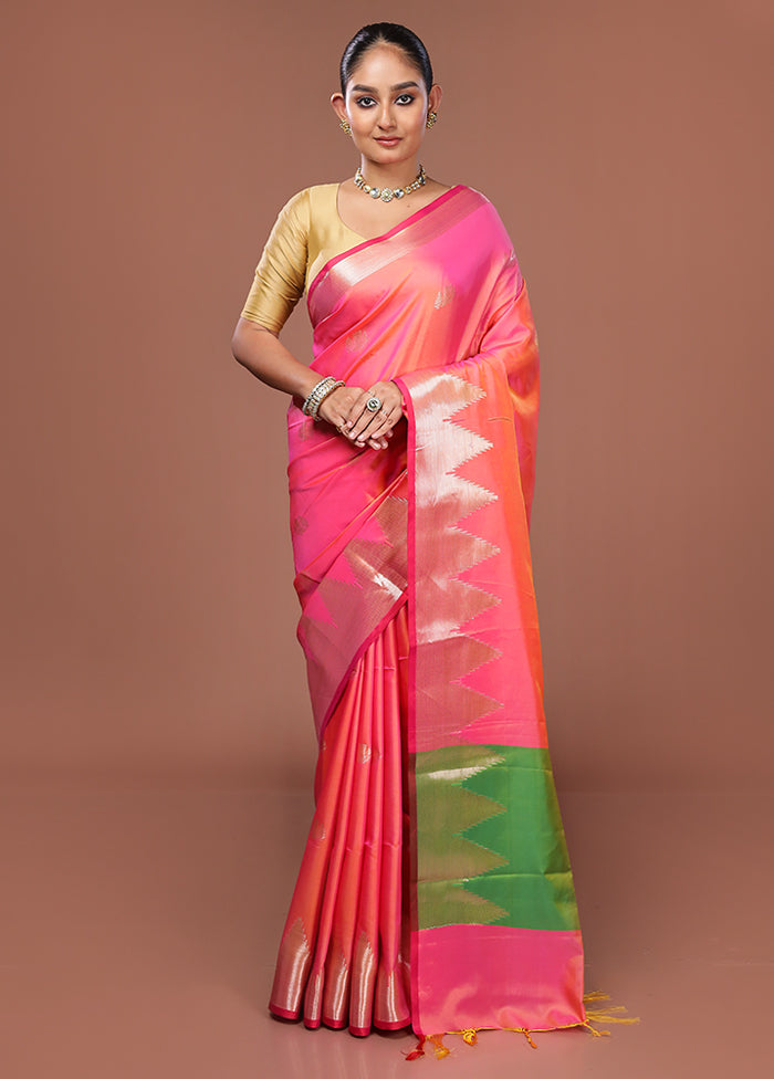 Pink Dupion Silk Saree With Blouse Piece