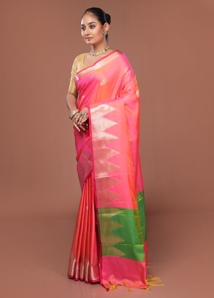 Pink Dupion Silk Saree With Blouse Piece