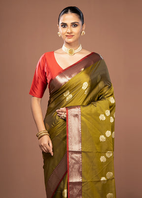 Green Dupion Silk Saree With Blouse Piece