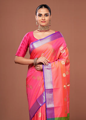 Pink Dupion Silk Saree With Blouse Piece