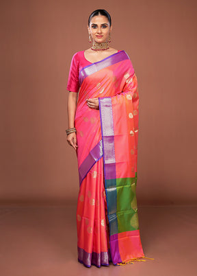 Pink Dupion Silk Saree With Blouse Piece