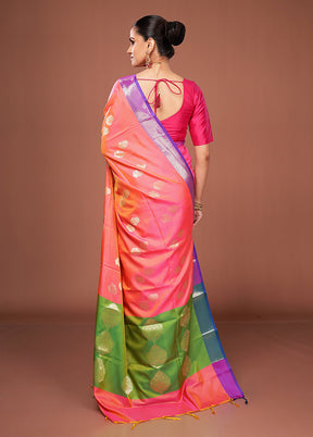 Pink Dupion Silk Saree With Blouse Piece