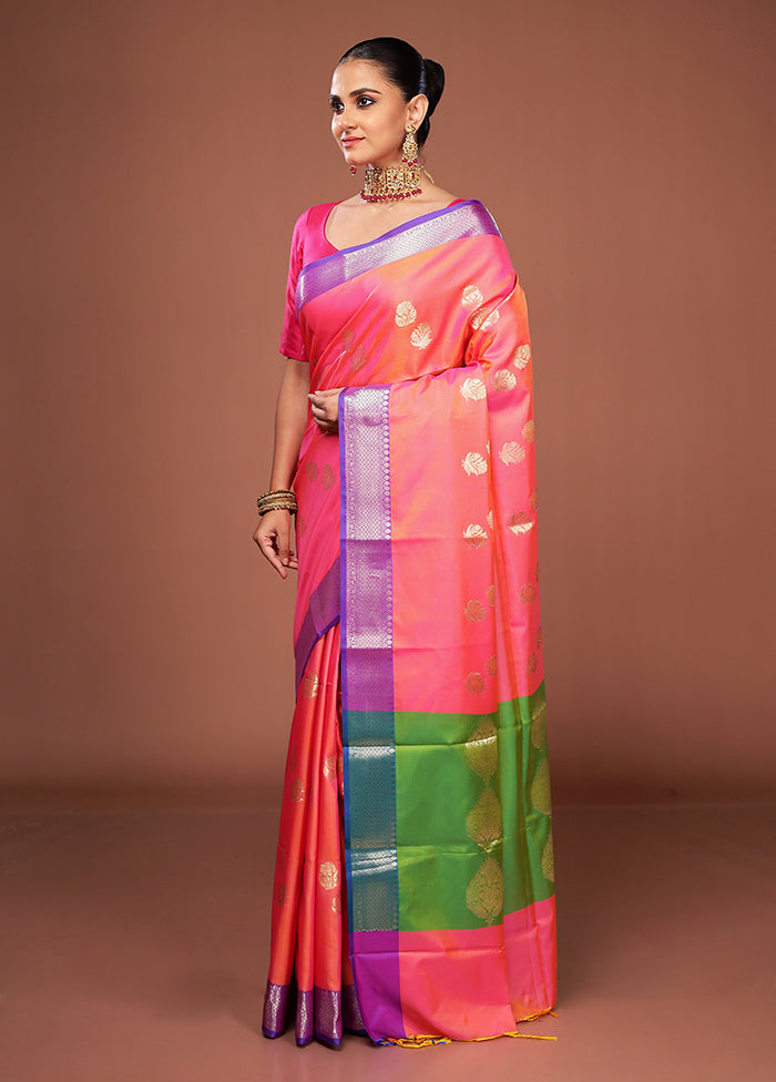 Pink Dupion Silk Saree With Blouse Piece