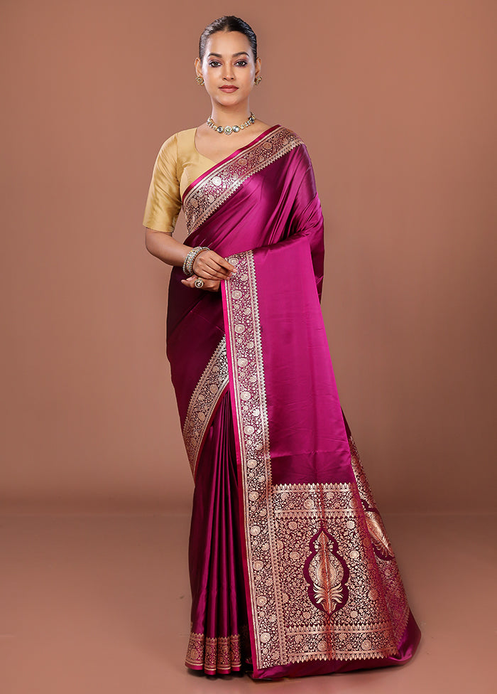 Purple Banarasi Silk Saree With Blouse Piece