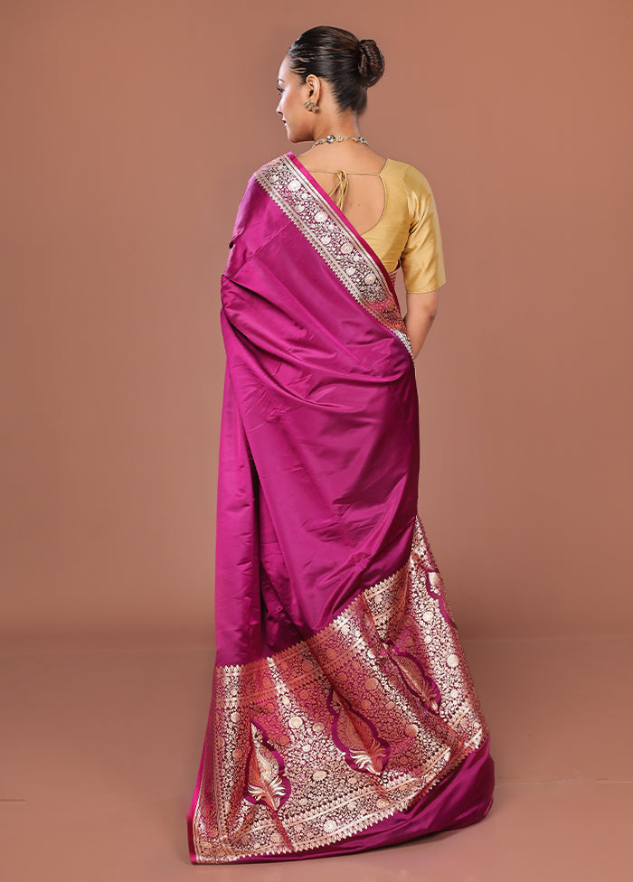 Purple Banarasi Silk Saree With Blouse Piece