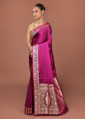 Purple Banarasi Silk Saree With Blouse Piece