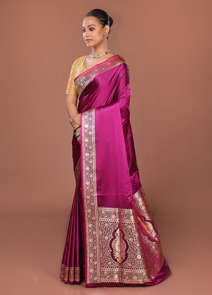Purple Banarasi Silk Saree With Blouse Piece