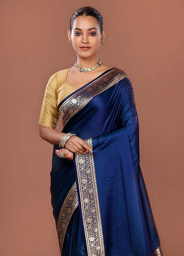 Blue Banarasi Silk Saree With Blouse Piece