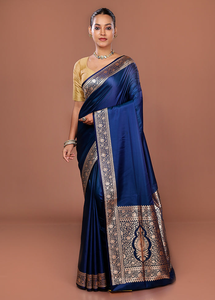 Blue Banarasi Silk Saree With Blouse Piece