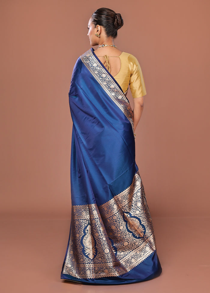 Blue Banarasi Silk Saree With Blouse Piece