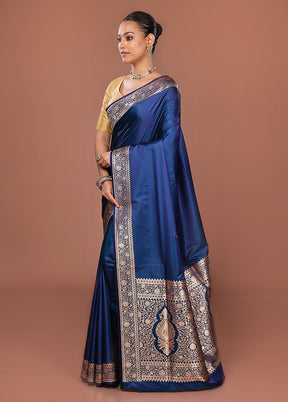 Blue Banarasi Silk Saree With Blouse Piece