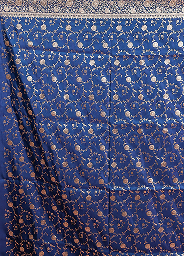 Blue Banarasi Silk Saree With Blouse Piece