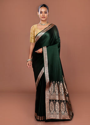 Green Banarasi Silk Saree With Blouse Piece