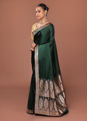 Green Banarasi Silk Saree With Blouse Piece