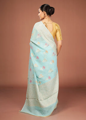 Blue Tissue Silk Saree With Blouse Piece
