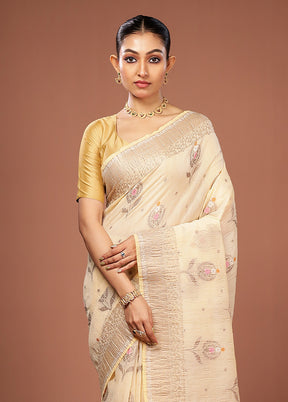 Cream Tissue Silk Saree With Blouse Piece